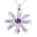 amethyst stone flower tin pendant